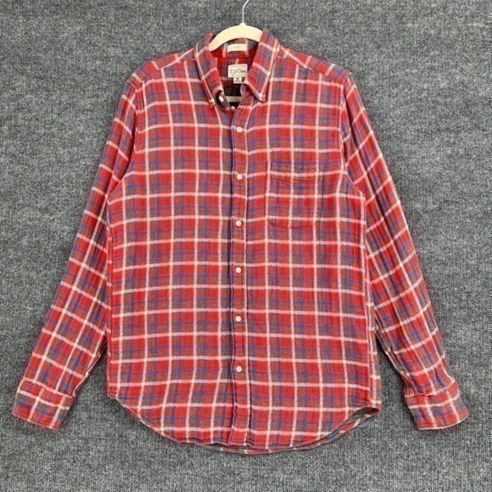 J Crew Mens Slim Double Weave Button Up Shirt Medium Plaid Gauze Long Sleeve
